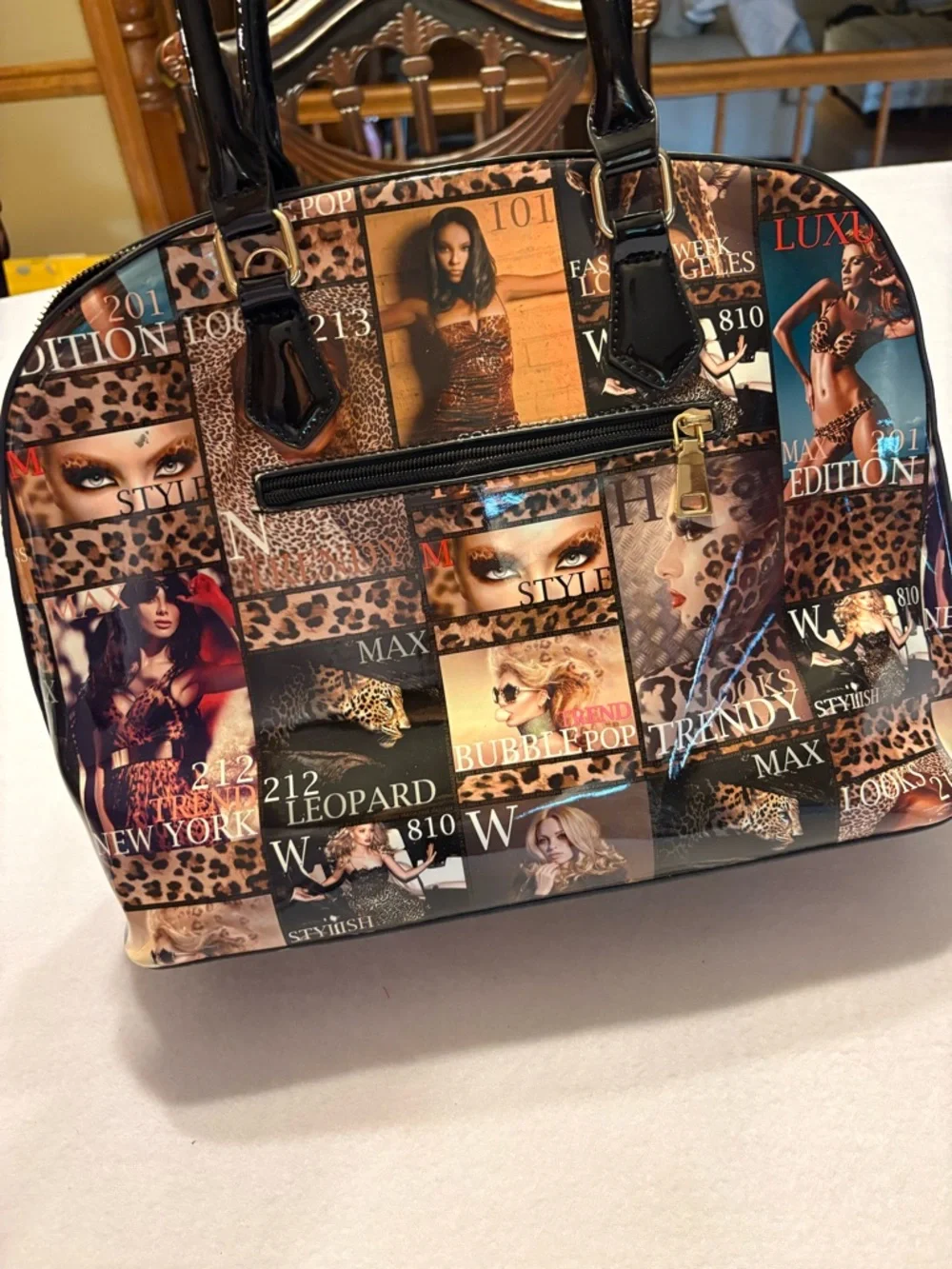 Leopard Print Patchwork Satchel and Wallet/Wristlet Set - Brown